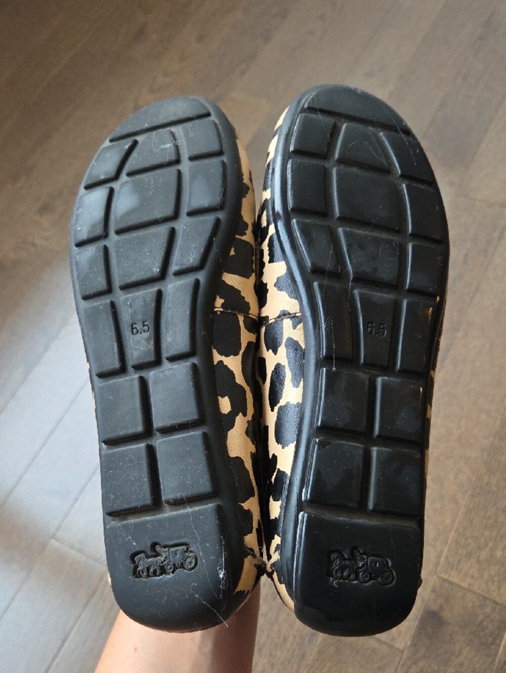 COACH Leopard-Print Leather Driving Loafers in Black and Beige - Picture 4 of 16